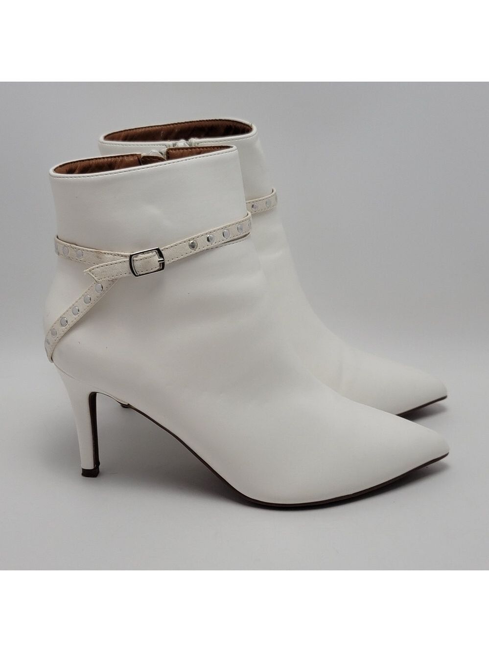 Rouge Helium Eva Pointed Toes Ankle Heels Side Zip Stud Booties White Size 9 M